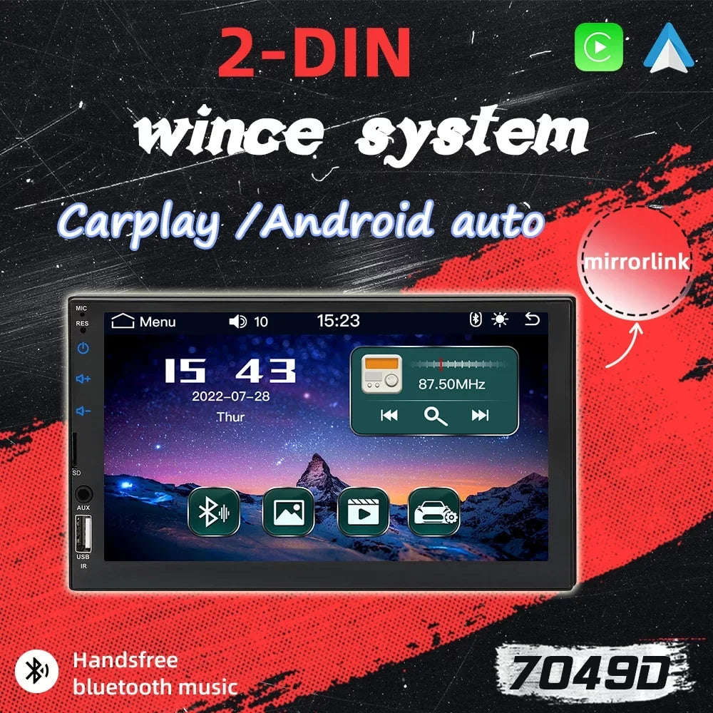 Stereo Multimedia Auto/Autoradio/IOS/Bluetooth/USB/TF 7" Camera/Android with Touch Car Din 2 Screen Player Rear Car Play View MP5 for