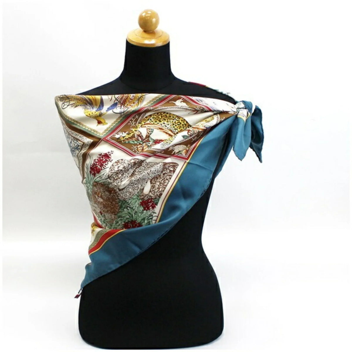 scarf silk muffler green ladies (Good) print teal Pre-Owned Ferragamo animal Salvatore