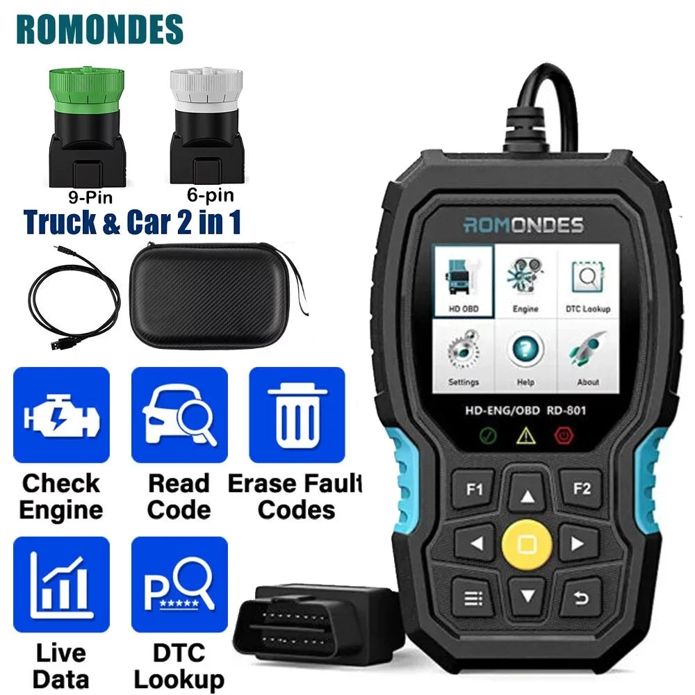Duty Diesel Diagnostic Reader Scanner DPF Tools OBD2 Romondes Reset RD801 Oil Truck Scanner Truck Code Heavy