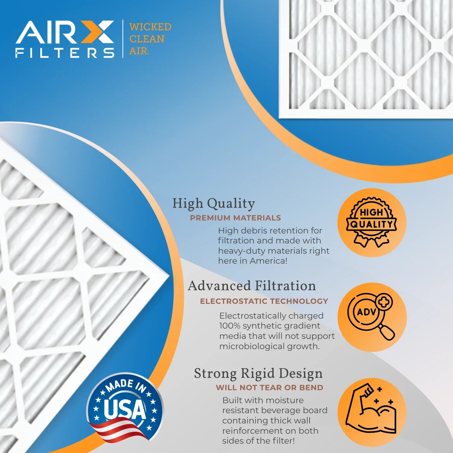 Filter Made Furnace FILTERS CLEAN AIRX Electrostatic 16x18x1 AIR. USA 6 7 1000, HVAC 11 Pleated FPR Pack 16x18x1 to Air MERV WICKED Filter Filters by Premium & MPR Comparable 1200 Conditioner MPR Air