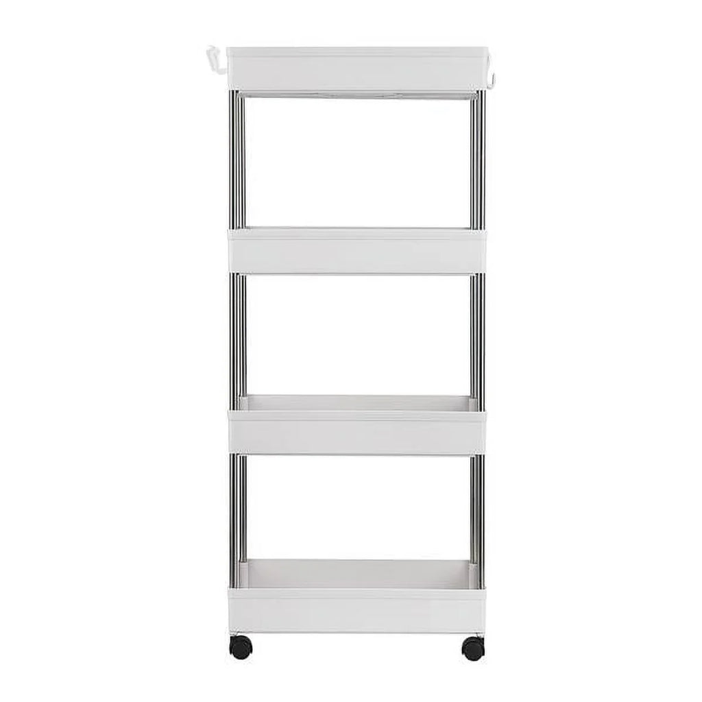 Storage 4-Tier Cart White Rolling Bathroom, Utility and Cart Wheels, Room, Plastic SYTHERS with hooks, Steel, 4 with Stainless for Laundry Kitchen,