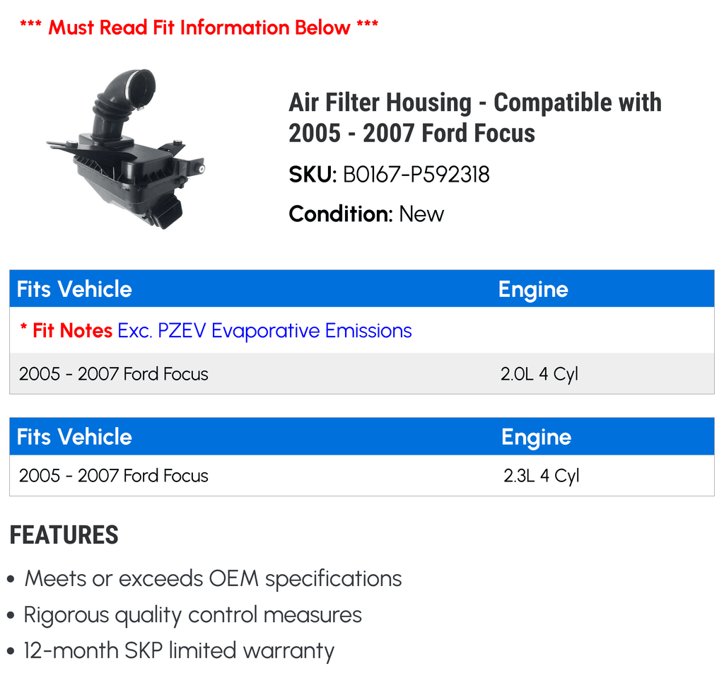 2005 with Compatible Air - 2007 Filter - 2006 Ford Focus Housing