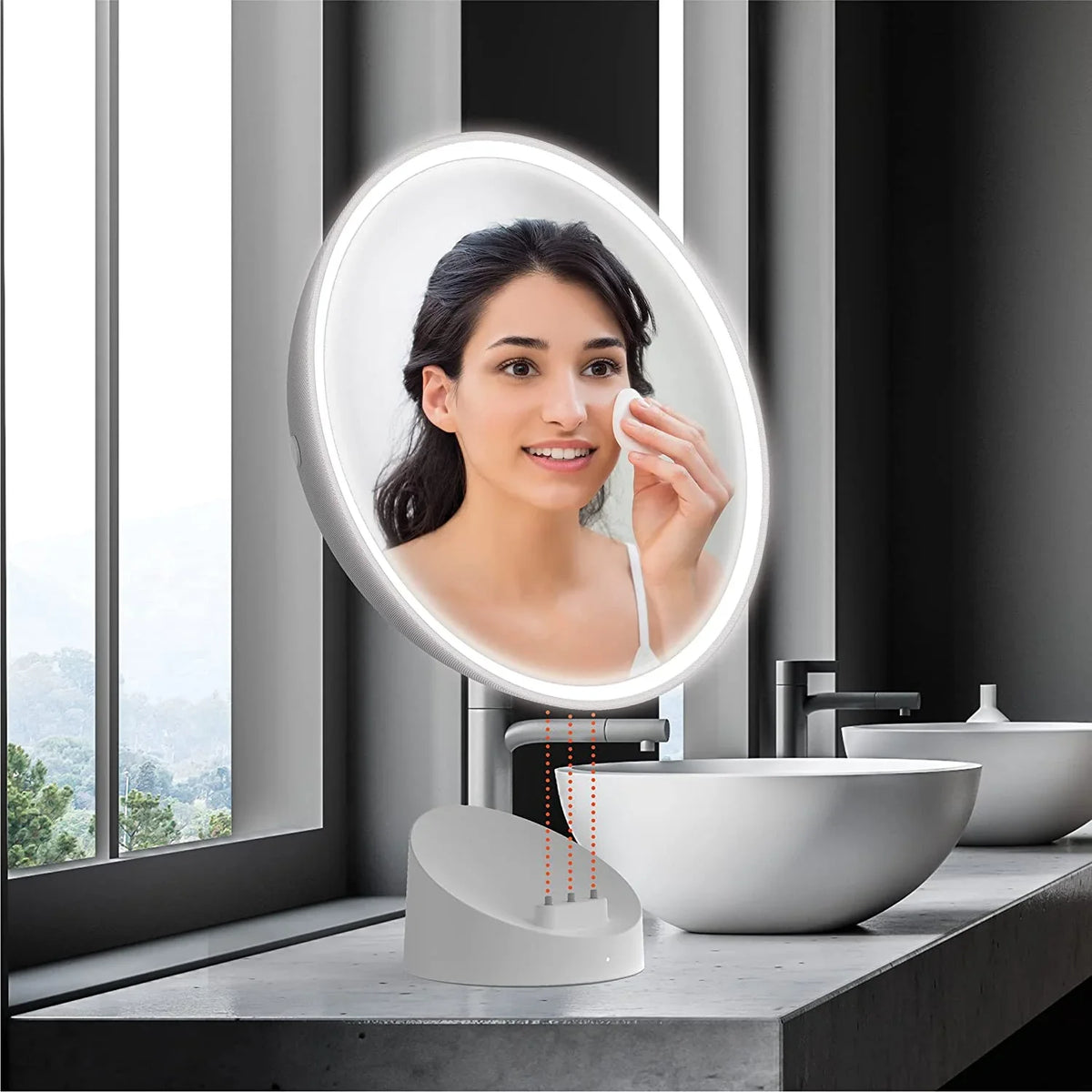 Sharper Bluetooth Mirror Shower Fogless LED Speaker and Image