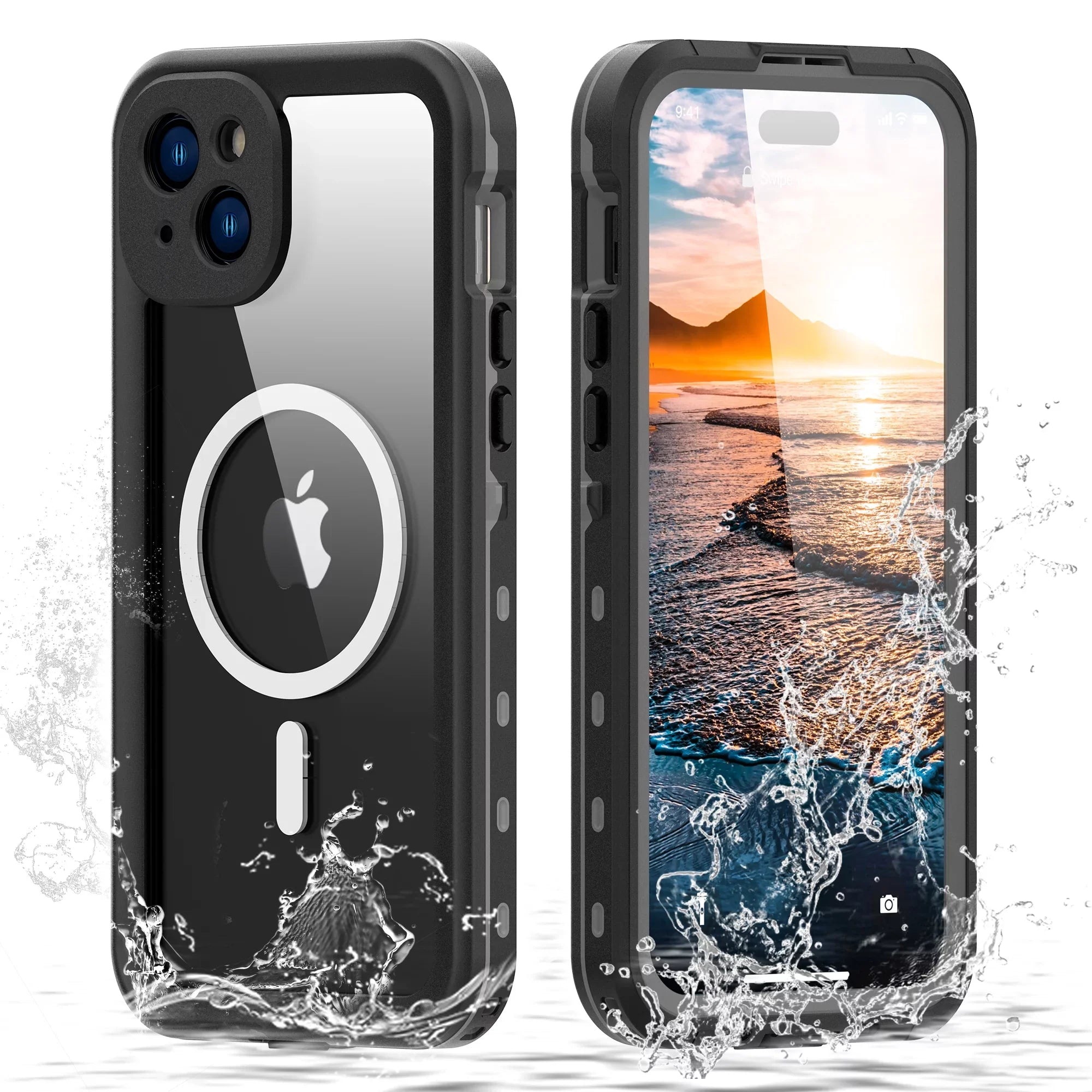 15 Proof - Shockproof Magnetic Waterproof Rugged Plus Drop Military Heavy Protector Screen iPhone Full-Body Case Duty iPhone for IP68 for Underwater 15 Case, Plus 6.7inch,Black Built-in ELEHOLD