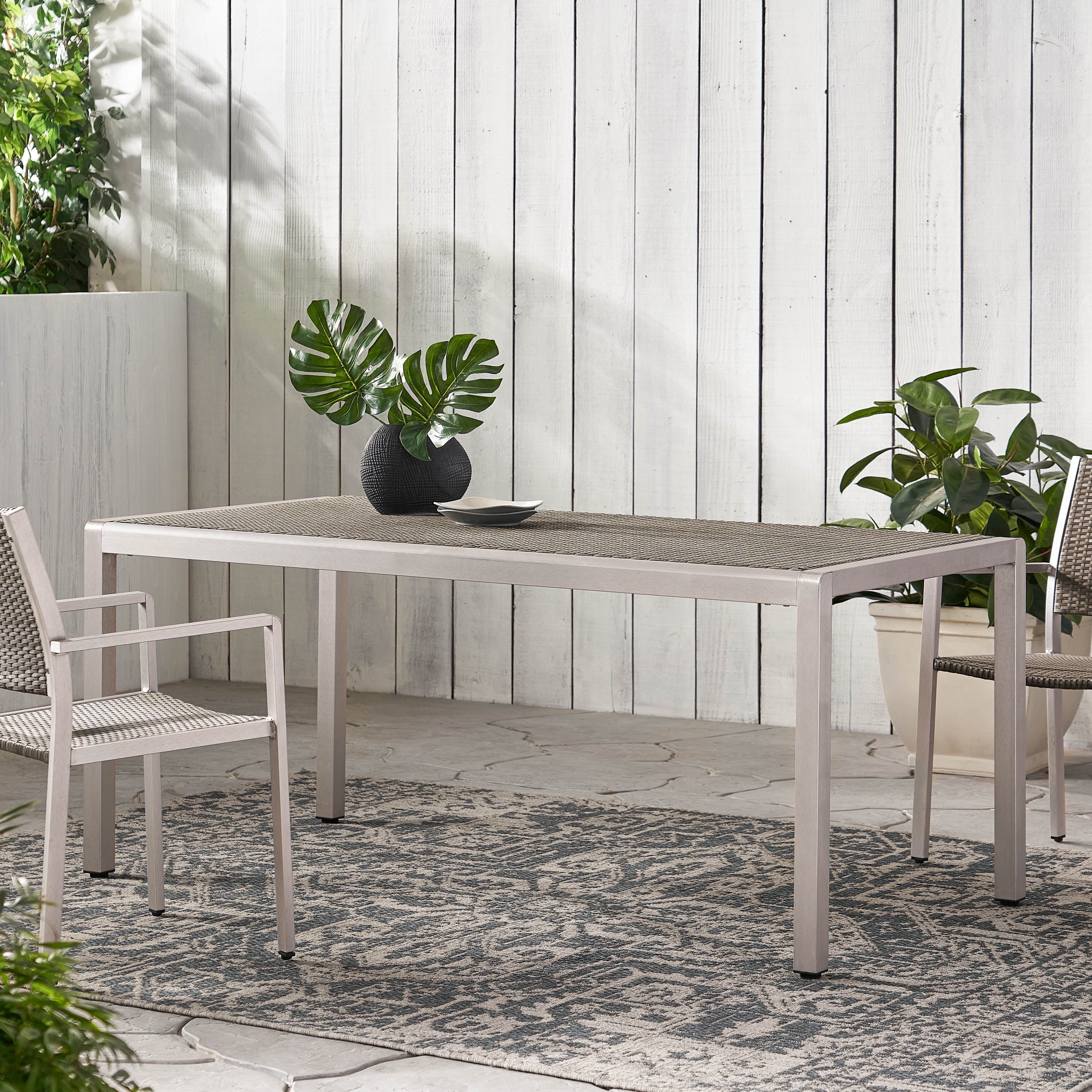 Outdoor Bay Aluminum Coral Wicker Table Dining Top, with Grey