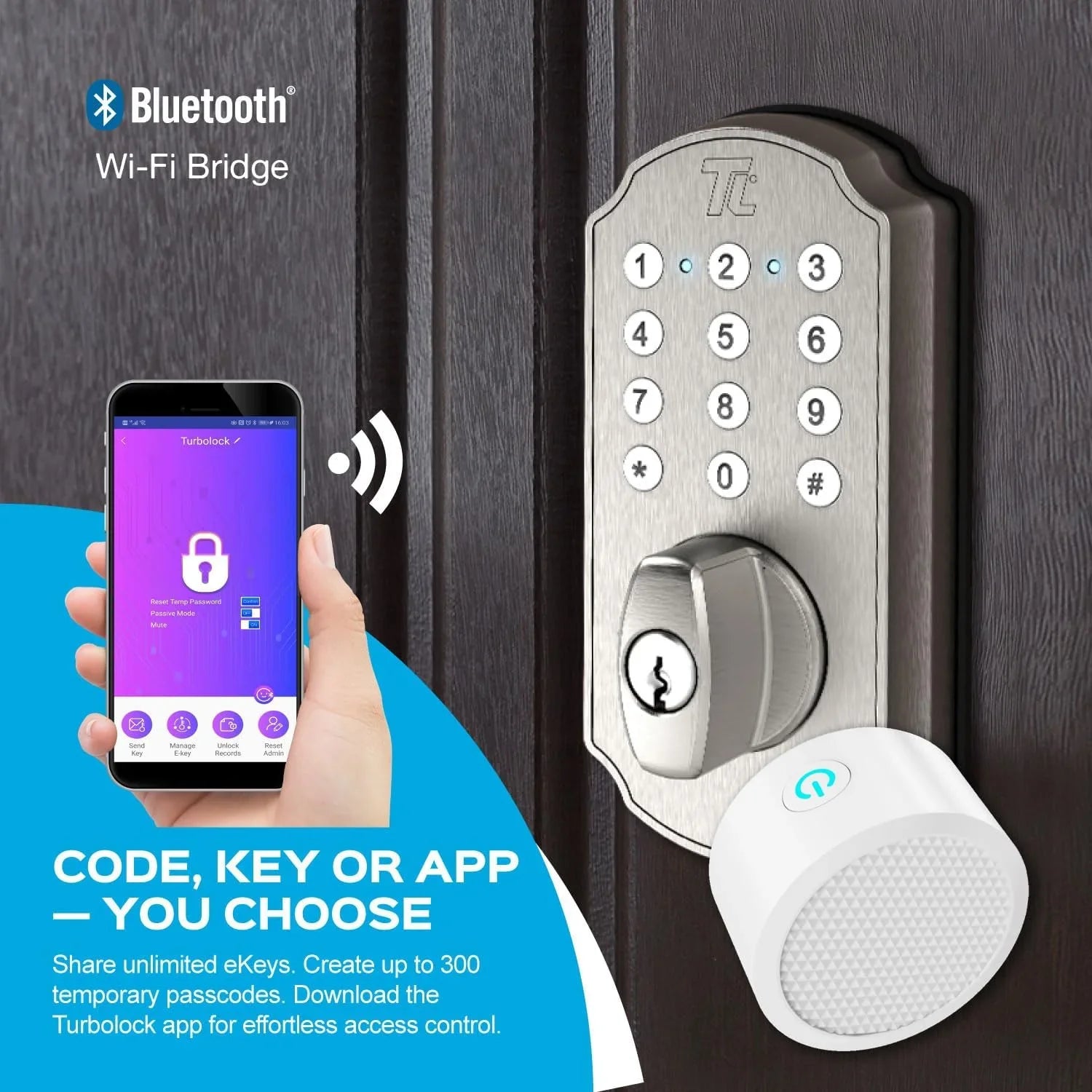 Keyless Electronic Nickel Door TurboLock TL115 Smart App Entry Mobile Home Brushed with Door Deadbolt Lock for Front Keypad